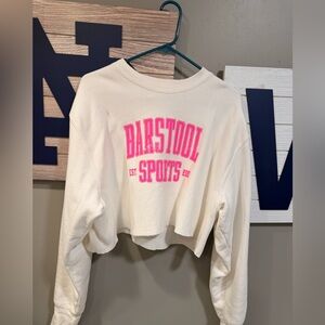 Champion Cream Crop Sweatshirt with Pink "Barstool Sports" Logo